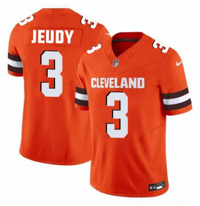 Men's Cleveland Browns #3 Jeudy Orange 2025 Vapor Limited Football Stitched Jersey
