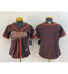 Women's Cleveland Browns Blank Brown With Patch Cool Base Stitched Baseball Jersey