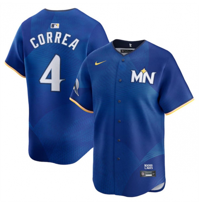 Men's Minnesota Twins #4 Carlos Correa Royal 2024 City Connect Limited Stitched Baseball Jersey