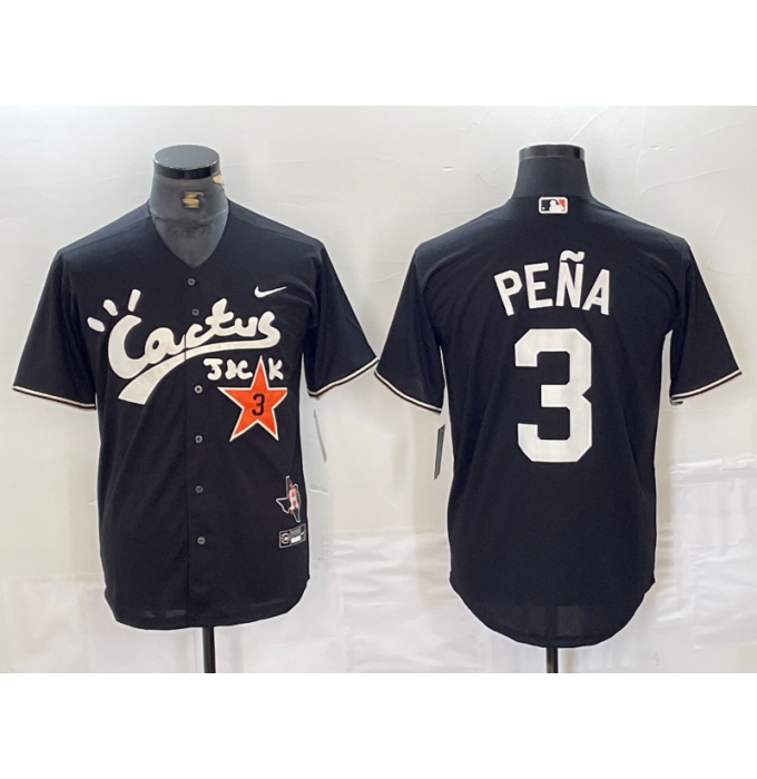 Men's Houston Astros #3 Jeremy Pena Black Cactus Jack Vapor Premier Stitched Baseball Jersey