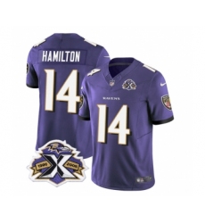 Men's Nike Baltimore Ravens #14 Kyle Hamilton Purple 2023 F.U.S.E Throwback Vapor Limited Stitched Jersey Men's Nike Baltimore Ravens #14 Kyle Hamilton Purple 2023 F.U.S.E Throwback Vapor Limited Stitched Jersey