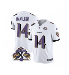 Men's Nike Baltimore Ravens #14 Kyle Hamilton White 2023 F.U.S.E Throwback Vapor Limited Stitched Jersey Men's Nike Baltimore Ravens #14 Kyle Hamilton White 2023 F.U.S.E Throwback Vapor Limited Stitched Jersey