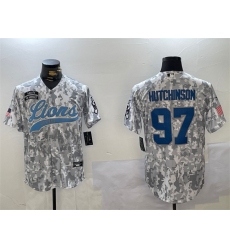 Men's Detroit Lions #97 Aidan Hutchinson 2024 Arctic Camo Salute To Service Stitched Baseball Jersey