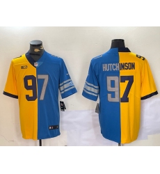 Men's Detroit Lions #97 Aidan Hutchinson Yellow Blue Split Vapor Limited Stitched Jerseys