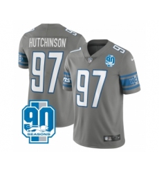 Men's Nike Detroit Lions #97 Aidan Hutchinson Grey 2023 90th Anniversary Vapor Untouchable Limited Stitched Jersey Men's Nike Detroit Lions #97 Aidan Hutchinson Grey 2023 90th Anniversary Vapor Untouchable Limited Stitched Jersey