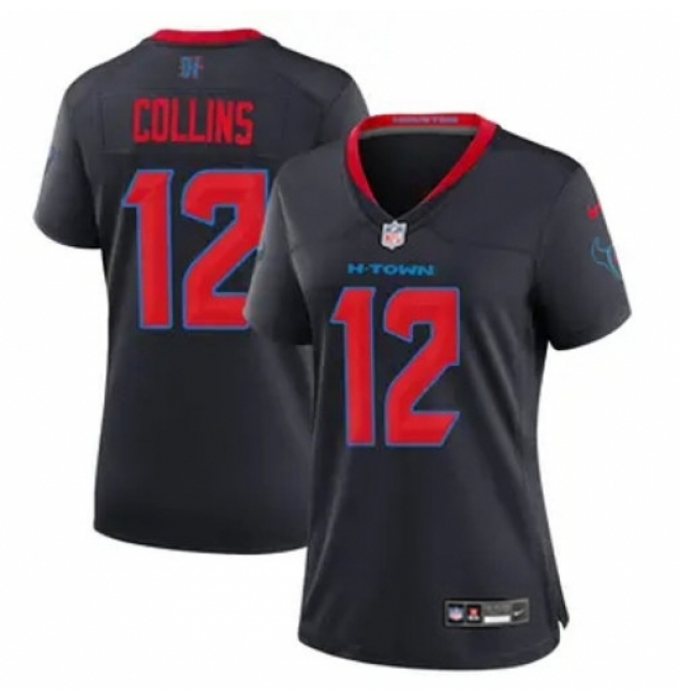 Women Houston Texans #12 Nico Collins Navy 2024 2nd Alternate F U S E Vapor Stitched Jersey