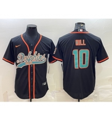 Men's Miami Dolphins #10 Tyreek Hill Black With Patch Cool Base Stitched Baseball Jersey Men's Miami Dolphins #10 Tyreek Hill Black With Patch Cool Base Stitched Baseball Jersey