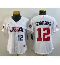 Womens USA Baseball #12 Kyle Schwarber Number 2023 White World Classic Stitched Jersey