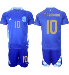Men's Argentina #10 Diego Maradona Blue 2024-25 Away SoccerJersey Suit