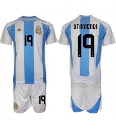 Men's Argentina #19 Nicolás Otamendi White Blue 2024-25 Home Soccer Jersey Suit