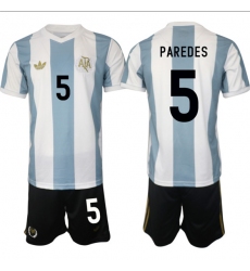 Men's Argentina #5 Leandro Paredes White Blue 2024-25 50th Anniversary Home Soccer Jersey Suit