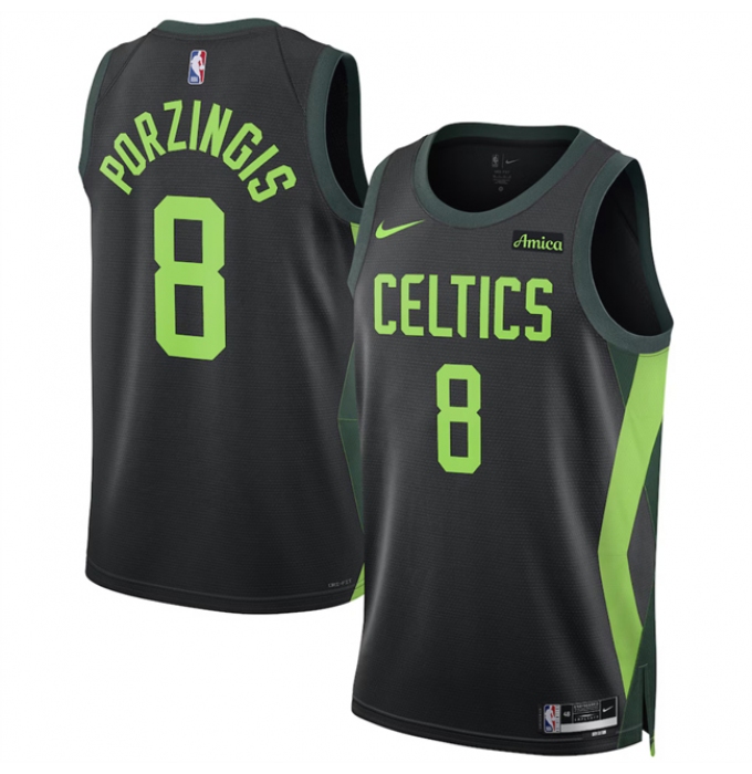 Men's Boston Celtics #8 Kristaps Porzingis Black 2024-25 City Edition Stitched Basketball Jersey