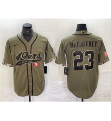 Men's San Francisco 49ers #23 Christian McCaffrey Olive Salute to Service With Cool Base Stitched Baseball Jersey Men's San Francisco 49ers #23 Christian McCaffrey Olive Salute to Service With Cool Base Stitched Baseball Jersey