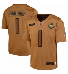 Youth New York Jets #1 Ahmad Sauce Gardner Nike Brown 2023 Salute To Service Limited Jersey