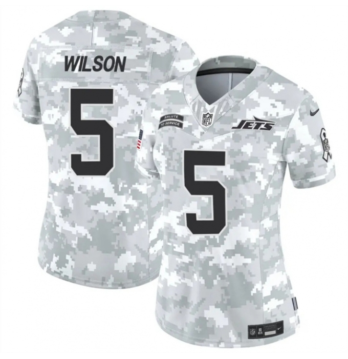 Women's New York Jets #5 Garrett Wilson 2024 F.U.S.E Arctic Camo Salute To Service Limited Stitched Jersey(Run Small)