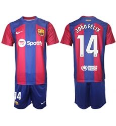 Men's Barcelona #14 Joao Felix Blue Red 2023-24 Home Soccer Jersey