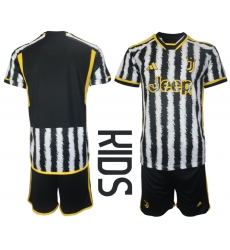 Kids Juventus FC  Blank Black Stripe 2023-24 Home Soccer Jersey