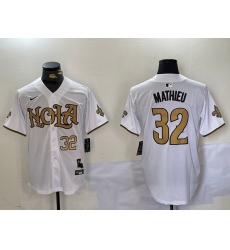 Men's New Orleans Saints #32 Tyrann Mathieu White Cool Base Stitched Baseball Jerseys