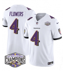 Men's Baltimore Ravens #4 Zay Flowers White F.U.S.E 2024 AFC North Division Champions Vapor Limited Football Jersey Men's Baltimore Ravens #4 Zay Flowers White F.U.S.E 2024 AFC North Division Champions Vapor Limited Football Jersey