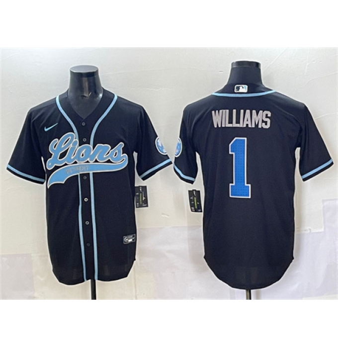 Men's Detroit Lions #1 Jameson Williams Black Stitched Baseball Jersey