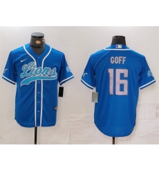 Men's Detroit Lions #16 Jared Goff Blue Cool Base Stitched Baseball Jersey Men's Detroit Lions #16 Jared Goff Blue Cool Base Stitched Baseball Jersey