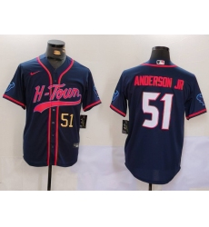 Men's Houston Texans #51 Will Anderson Jr. Navy With Cool Base Stitched Baseball Jersey Men's Houston Texans #51 Will Anderson Jr. Navy With Cool Base Stitched Baseball Jersey