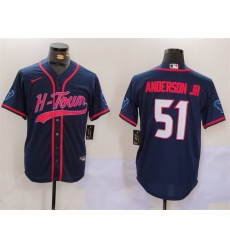 Men's Houston Texans #51 Will Anderson Jr. Navy With Cool Base Stitched Baseball Jerseys Men's Houston Texans #51 Will Anderson Jr. Navy With Cool Base Stitched Baseball Jerseys