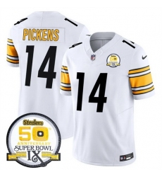 Men's Pittsburgh Steelers #14 George Pickens White 2024 F U S E 50th Anniversary Of Super Bowl IX Alternate Vapor Untouchable Limited Stitched Jersey