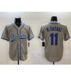 Men's Los Angeles Dodgers #11 Roki Sasaki Gray With Cool Base Stitched Baseball Jersey