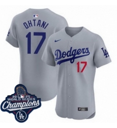 Men's Los Angeles Dodgers 17 Shohei Ohtani Cool Base 2025 World Champions Stitched Baseball Jersey Gray