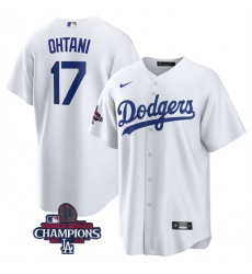 Men's Los Angeles Dodgers #17 Shohei Ohtani White 2024 World Series Champions Cool Base Stitched Baseball Jersey