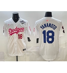 Men's Los Angeles Dodgers #18 Yoshinobu Yamamoto White Pink 2025 World Series Vin Kobe Limited Stitched Baseball Jersey