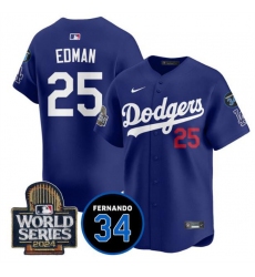 Men's Los Angeles Dodgers #25 Tommy Edman Royal 2024 World Series With Fernando Memorial Alternate Limited Stitched Baseball Jersey