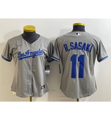 Womens Los Angeles Dodgers #11 Roki Sasaki Grey Cool Base Stitched Baseball Jersey(Run Small)