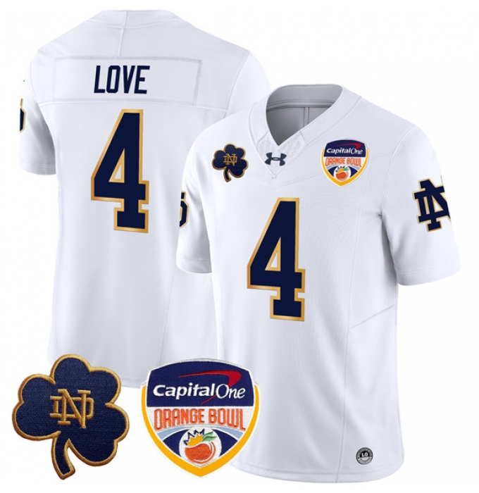 Men's Notre Dame Fighting Irish #4 Jeremiyah Love White F.U.S.E. 2024 Orange Bowl Limited Stitched Football Jersey