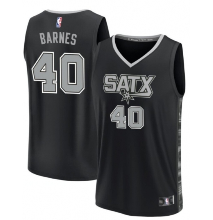 Men's San Antonio Spurs #40 Harrison Barnes Black Statement Edition Stitched Basketball Jersey