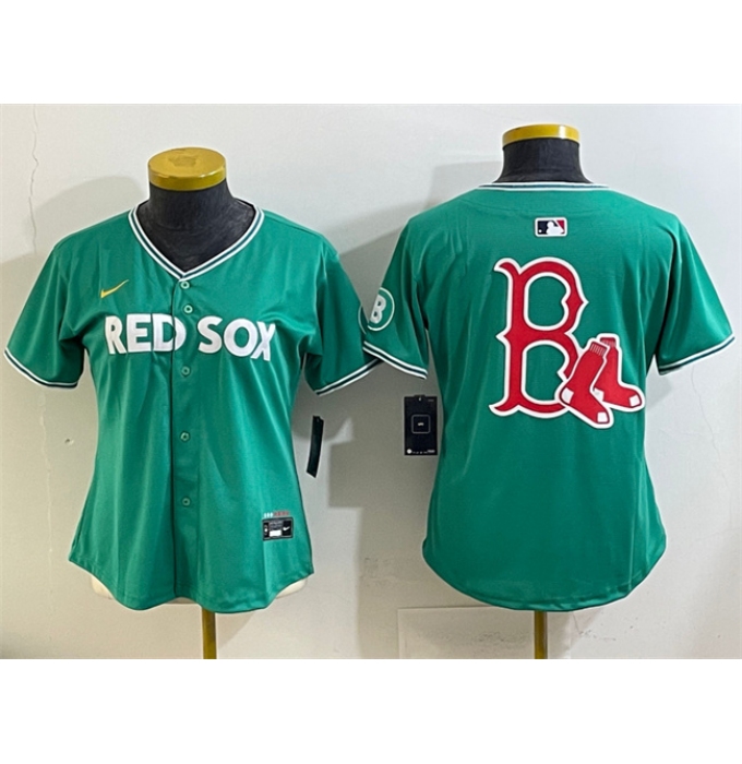 Women's Boston Red Sox Team Big Logo Green 2025 City Connect Limited Stitched Baseball Jersey(Run Small)