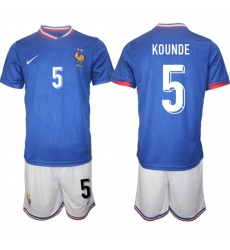 Men's France #5 Jules Koundé Blue 2024-25 Home Soccer Jersey Suit