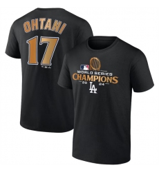 Men's Los Angeles Dodgers #17 Shohei Ohtani Black 2024 World Series Champions Name & Number T-Shirt