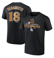 Men's Los Angeles Dodgers #18 Yoshinobu Yamamoto Black 2024 World Series Champions Name & Number T-Shirt