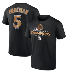 Men's Los Angeles Dodgers #5 Freddie Freeman Black 2024 World Series Champions Name & Number T-Shirt