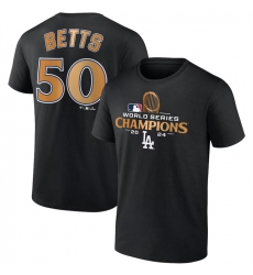 Men's Los Angeles Dodgers #50 Mookie Betts Black 2024 World Series Champions Name & Number T-Shirt