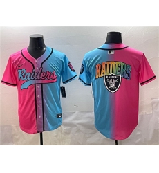 Men's Las Vegas Raiders Team Big Logo Pink Blue Limited Stitched Baseball Jersey