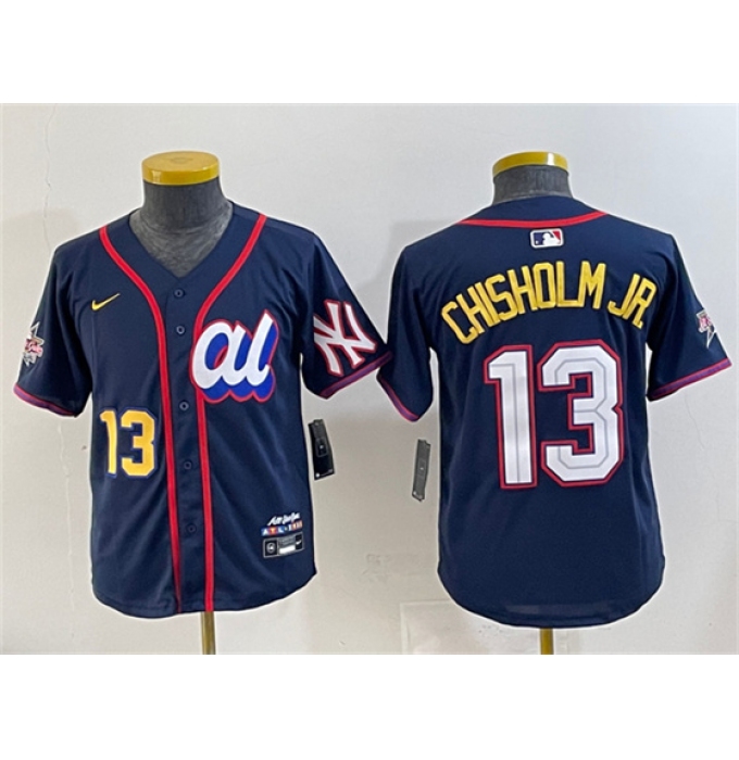 Youth American League #13 Jazz Chisholm Jr. Navy 2025 All-Star Edition Limited Stitched Baseball Jersey