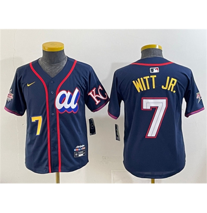 Youth American League #7 Bobby Witt Jr. Navy 2025 All-Star Edition Limited Stitched Baseball Jersey
