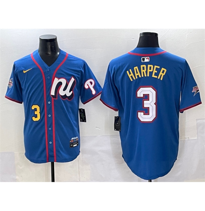 Men's National League #3 Bryce Harper Blue 2025 All-Star Edition Limited Stitched Baseball Jersey