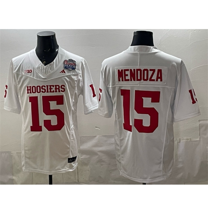 Men's Indiana Hoosiers #15 Fernando Mendoza White F.U.S.E. Peach Bowl Patch Stitched Football Jersey