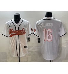 Men's Cincinnati Bengals #16 Joe Flacco White With Cool Base Stitched Baseball Jersey