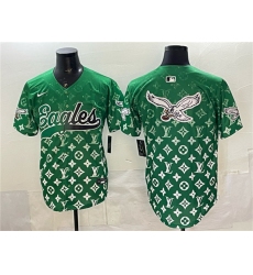Men's Philadelphia Eagles Team Big Logo Green With Limited Stitched Baseball Jerseys