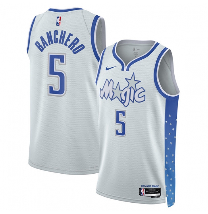 Men's Orlando Magic #5 Paolo Banchero Silver 2025-26 City Edition Stitched Basketball Jersey